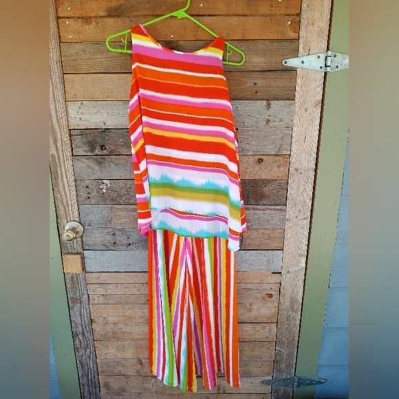 Women's Bright Colorful Stripped Pants Size S & Sleeveless Top Size M Pride - Picture 1 of 7